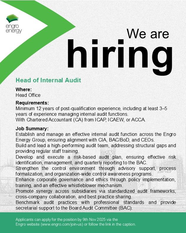 Engro Energy Limited Jobs Head of Internal Audit 1