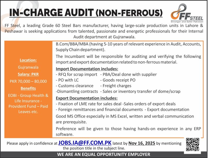 FF Steel Jobs Incharge Audit 1