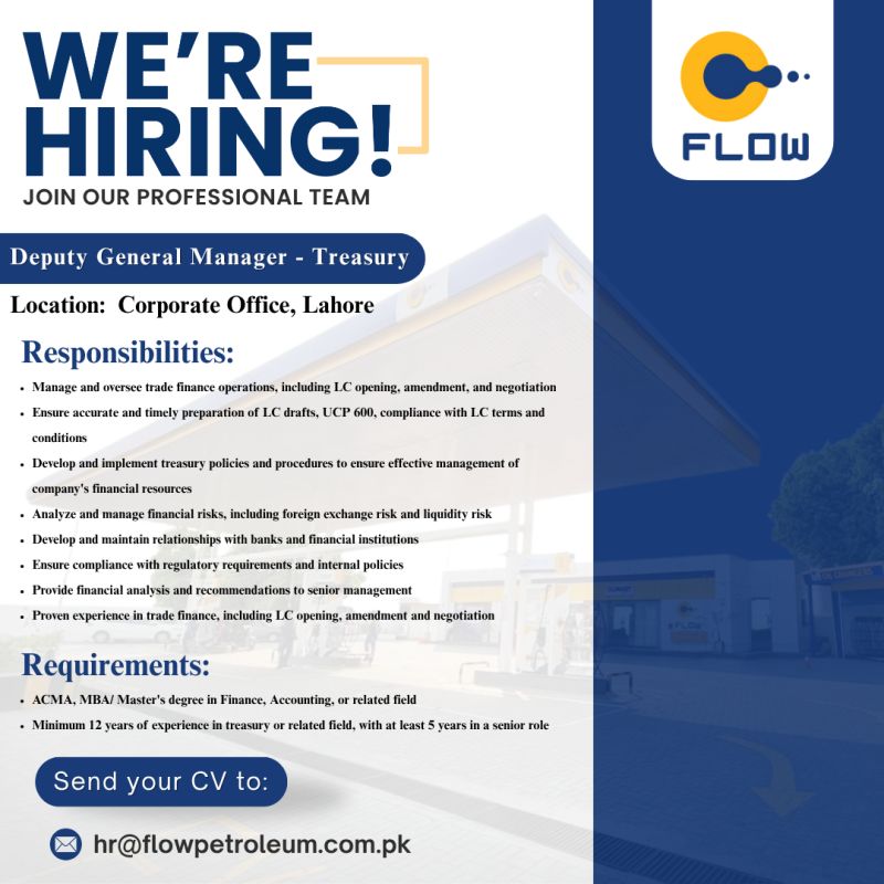 Flow Petroleum Pvt Ltd Jobs Deputy General Manager Treasury 1