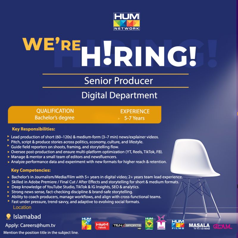HUM Tv Network Jobs Senior Producer 1