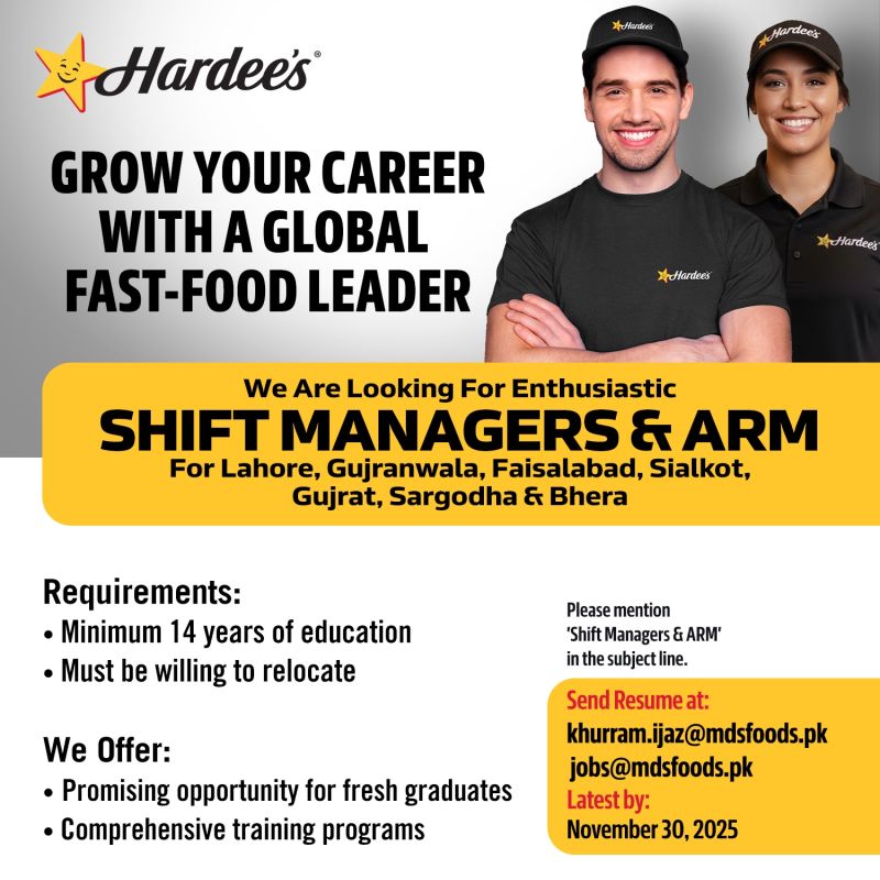 Hardees Pakistan Jobs Shift Managers & ARM 1