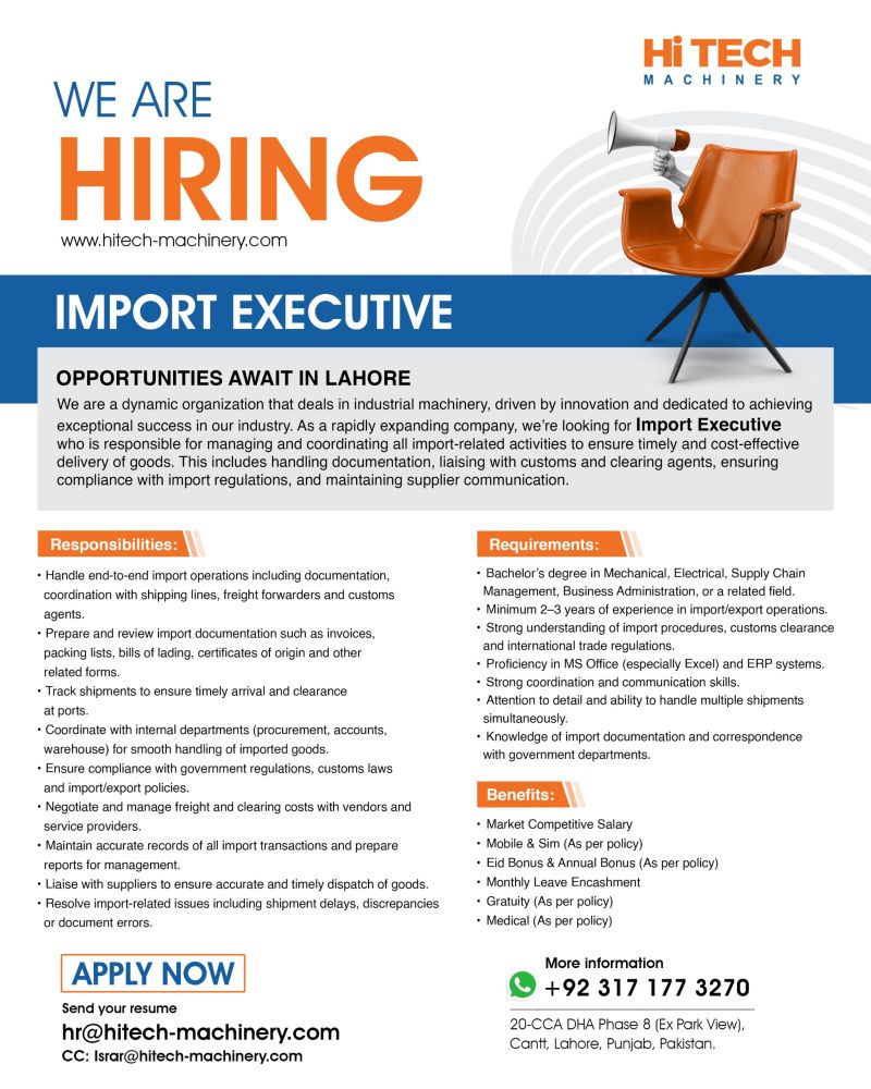 HiTech Machinery Jobs Import Executive 1