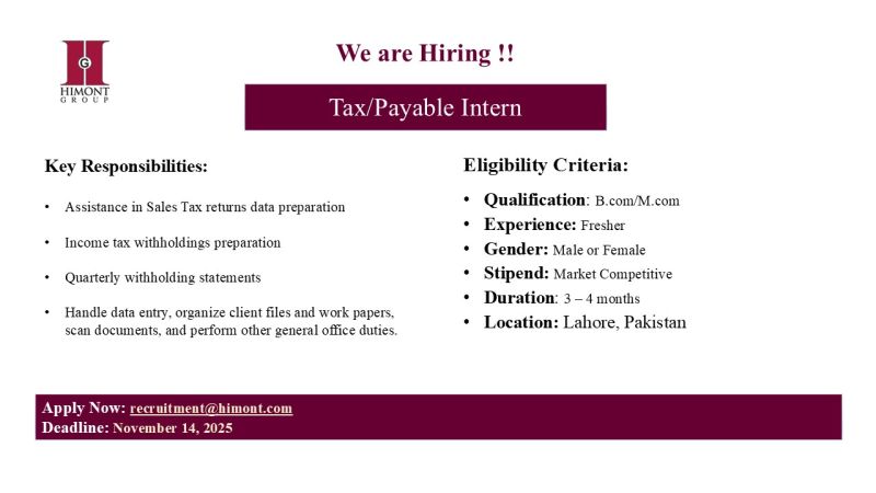 Himont Group Jobs Tax/Payable Intern 1