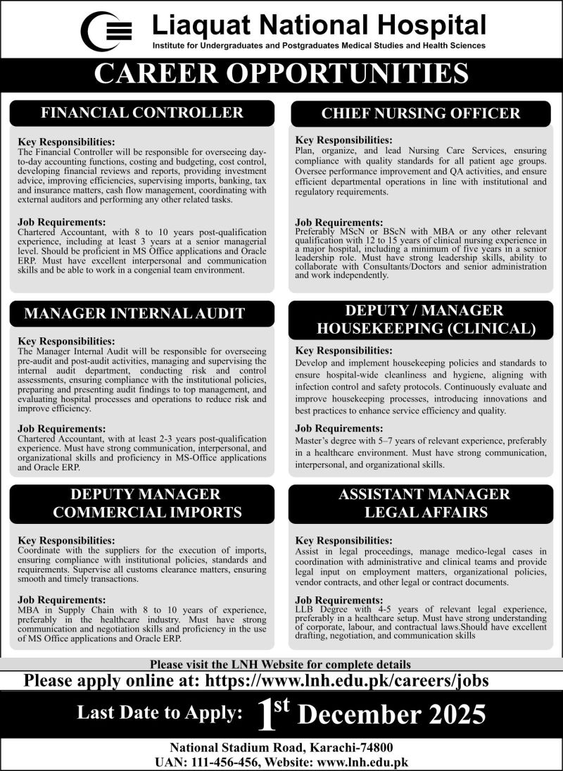Liaquat National Hospital Institute Jobs November 2025 1
