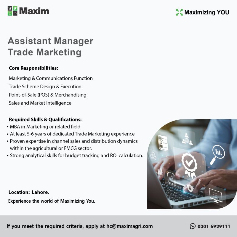 Maxim Agri Pvt Ltd Jobs Assistant Manager Trade Marketing 1