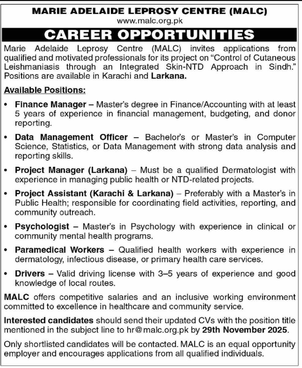 Marie Adelaide Leprosy Centre MALC Jobs 23 November 2025 Dawn 1
