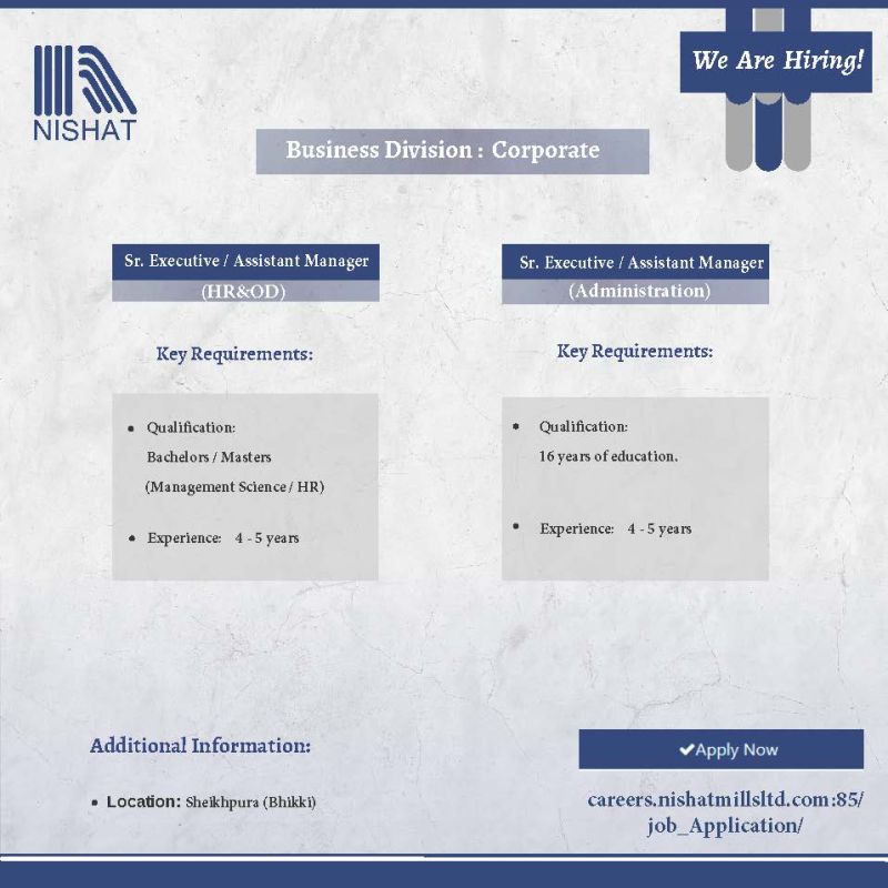 Nishat Mills Limited Jobs November 2025 1