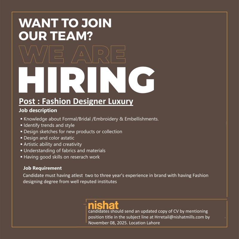 Nishat Linen NL Jobs Fashion Designer Luxury 1
