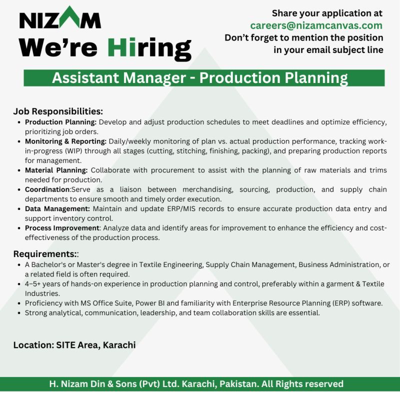 Nizam Canvas Jobs Assistant Manager Production Planning 1