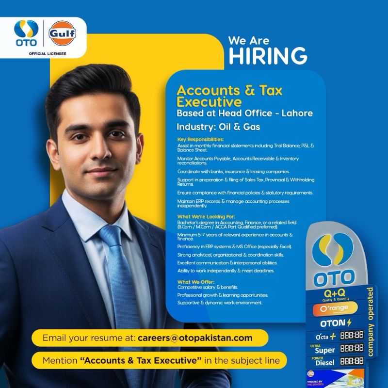 OTO Pakistan Jobs Accounts & Tax Executive 1