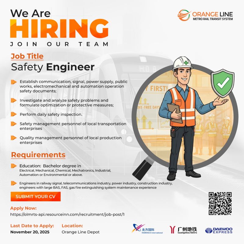 Orange Line Metro Rail Transit System (OLMRTS) Jobs Safety Engineer 1