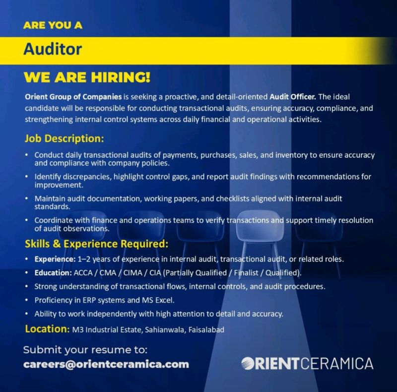 Orient Ceramica Jobs Audit Officer 1