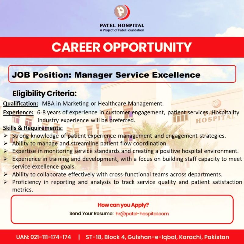 Patel Hospital Jobs Manager Service Excellence 1