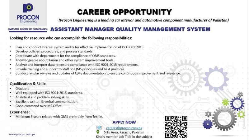 Procon Engineering Jobs Assistant Manager Quality Management System 1
