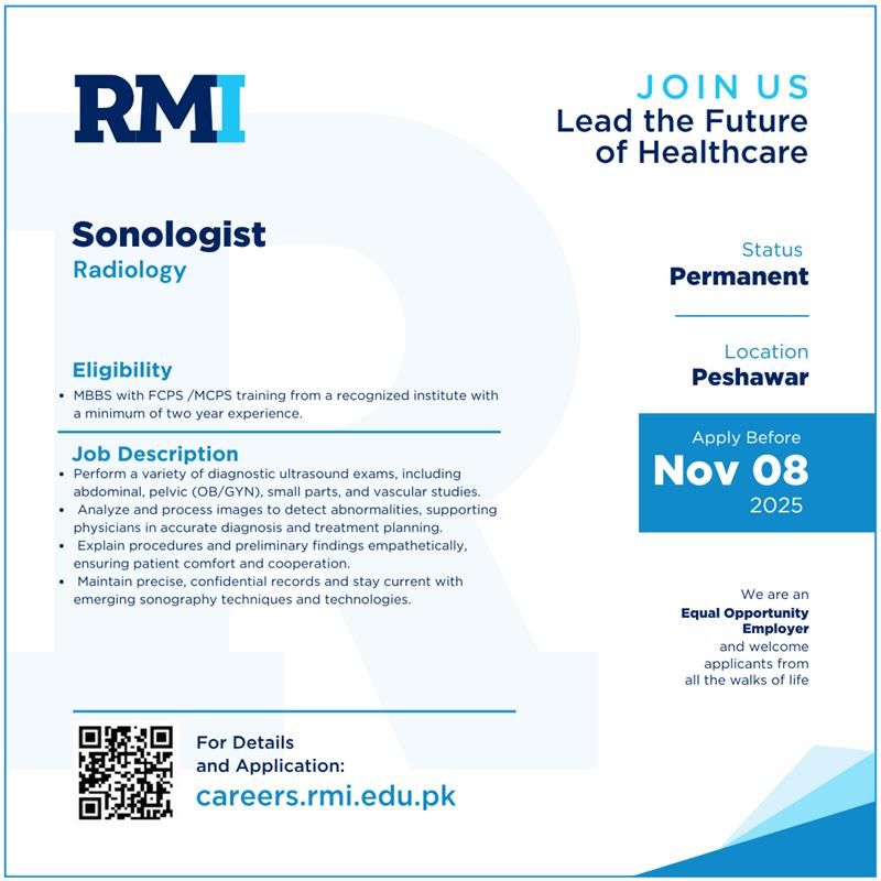 Rehman Medical Institute RMI Jobs Sonologist 1