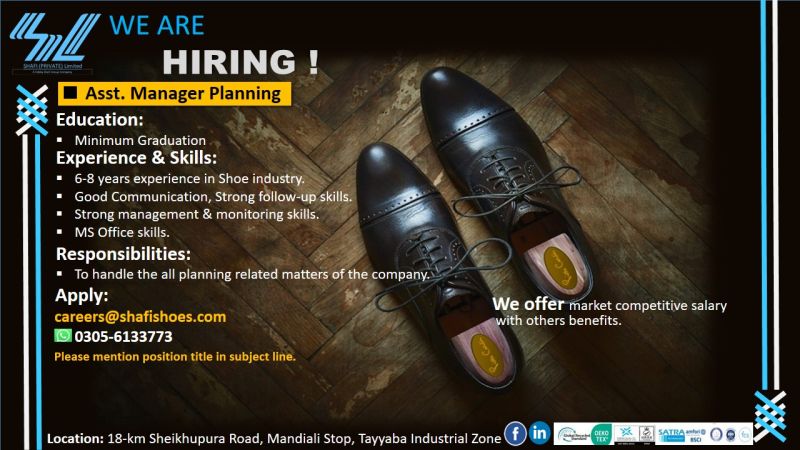 SHAFI Pvt Ltd Jobs Assistant Manager Planning 1