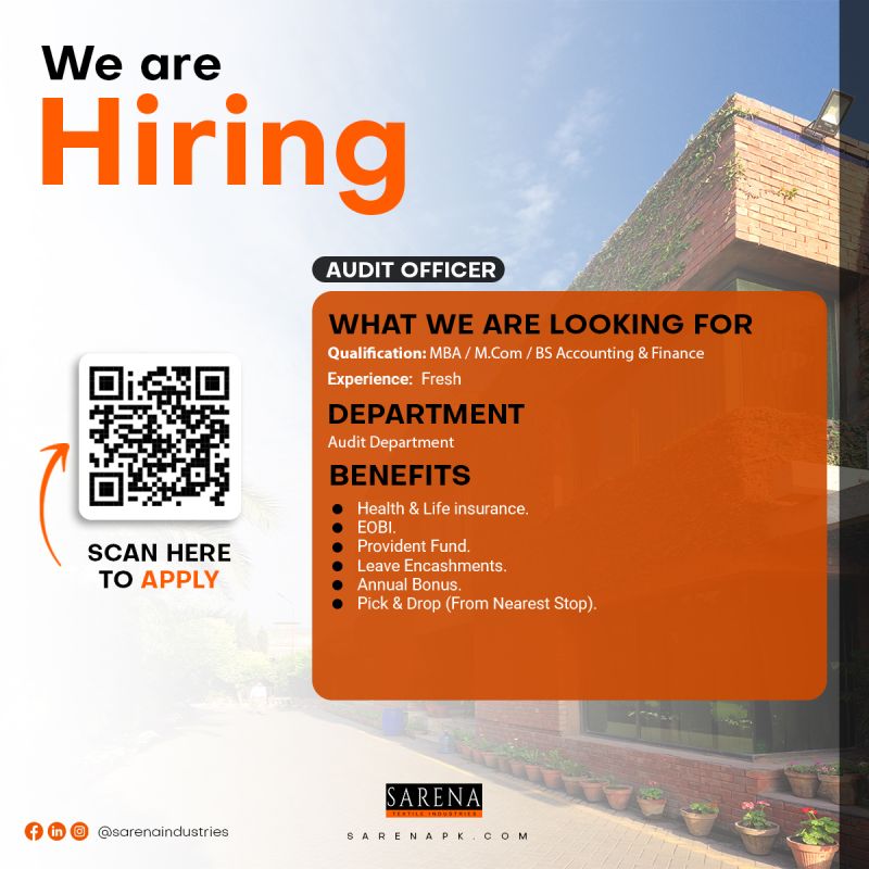 Sarena Textile Industries Jobs Audit Officer 1