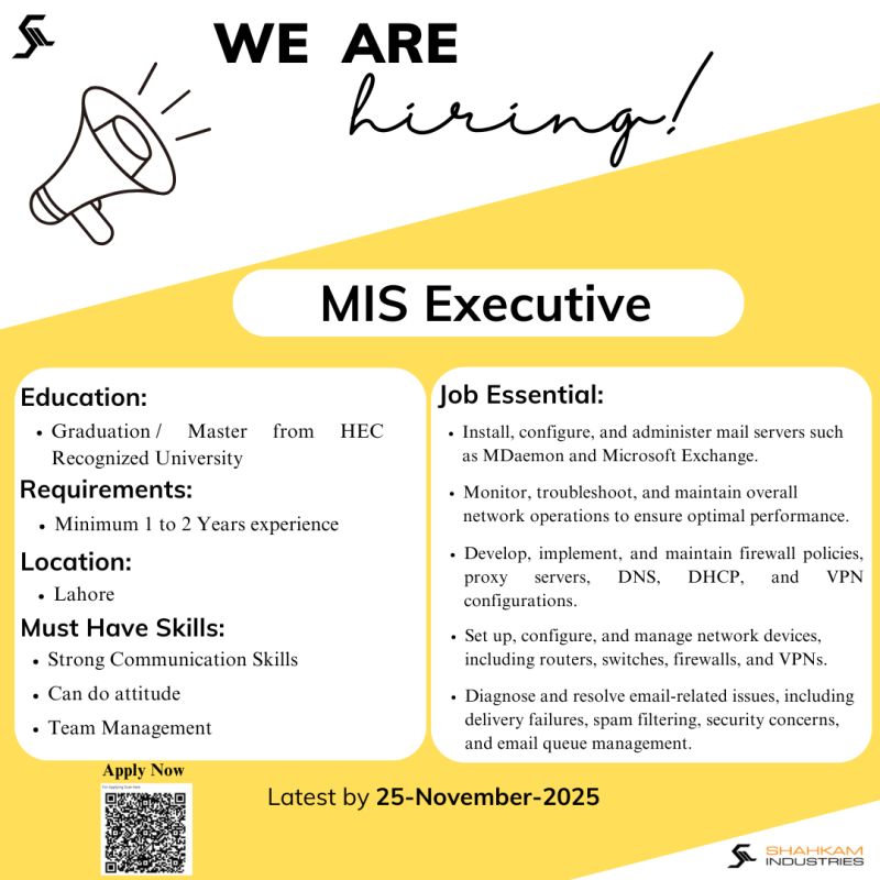 Shahkam Industries Jobs MIS Executive 1