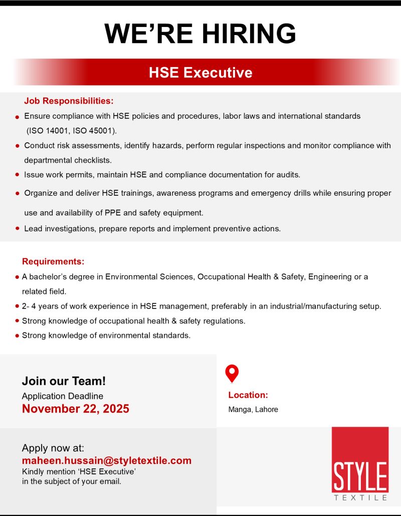Style Textile Pvt Ltd Jobs HSE Executive 1