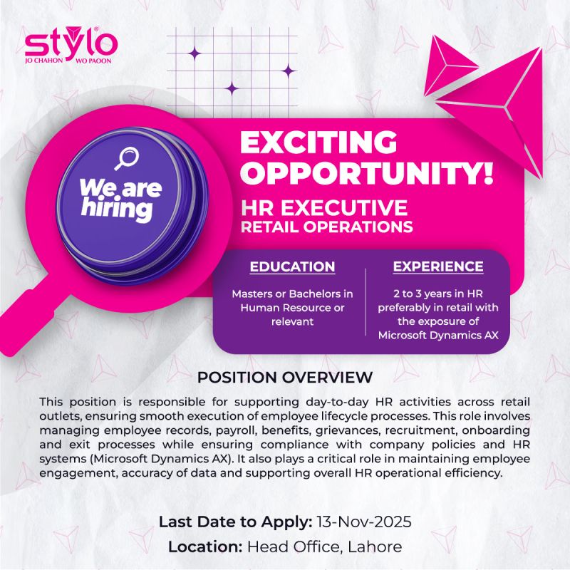 Stylo Pvt Ltd Jobs HR Executive Retail Operations 1