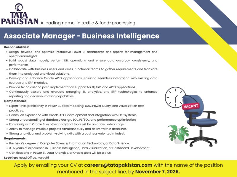 Tata Pakistan Jobs Associate Manager Business Intelligence  1