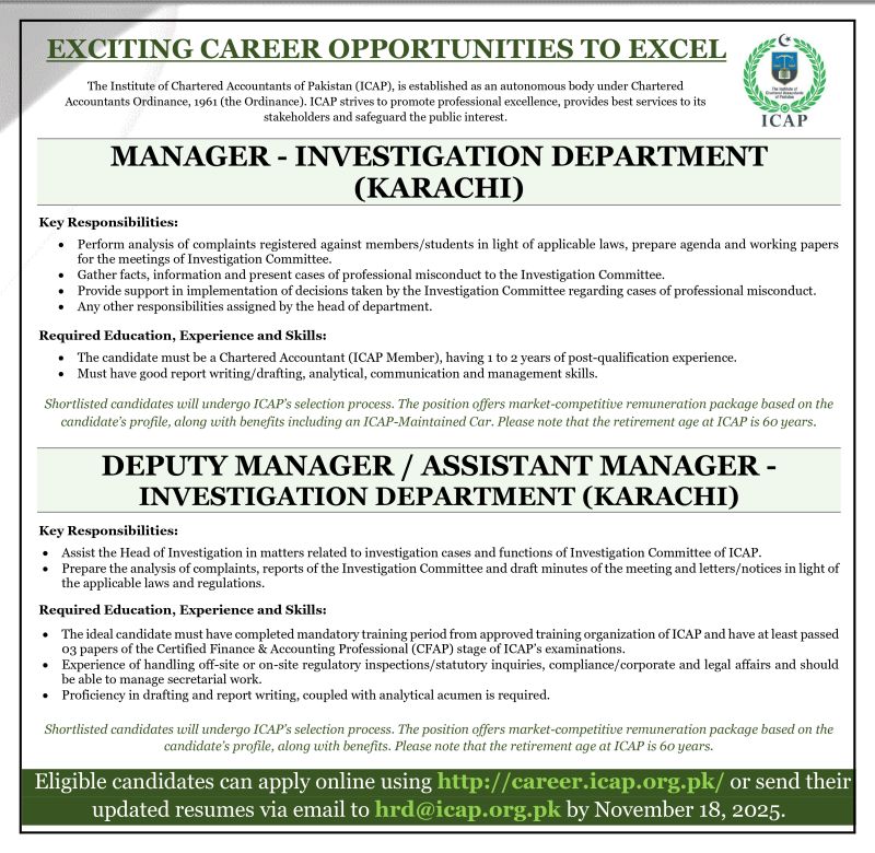 The Institute of Chartered Accountants of Pakistan ICAP Jobs November 2025 1