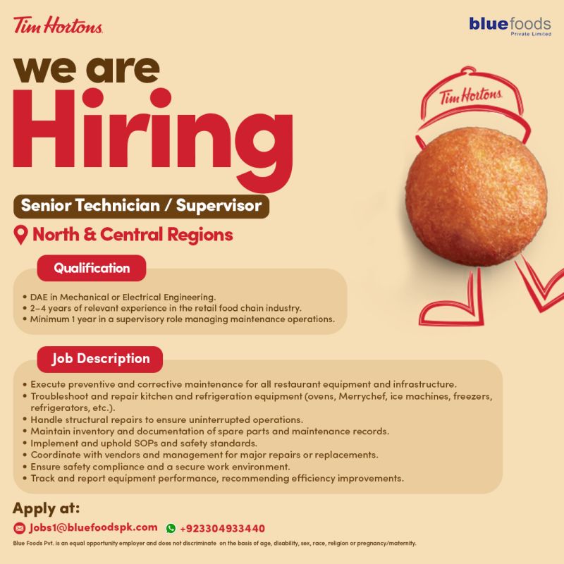 Tim Hortons Jobs Senior Technician / Supervisor 1