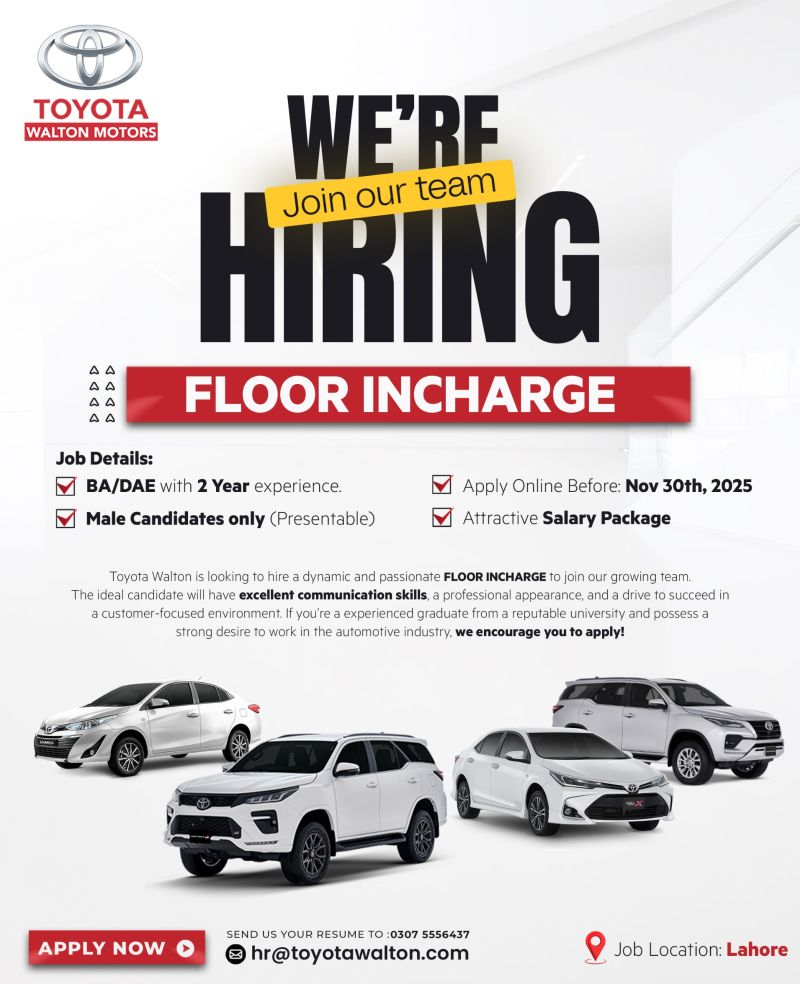 Toyota Walton Motors Jobs Floor Incharge 1