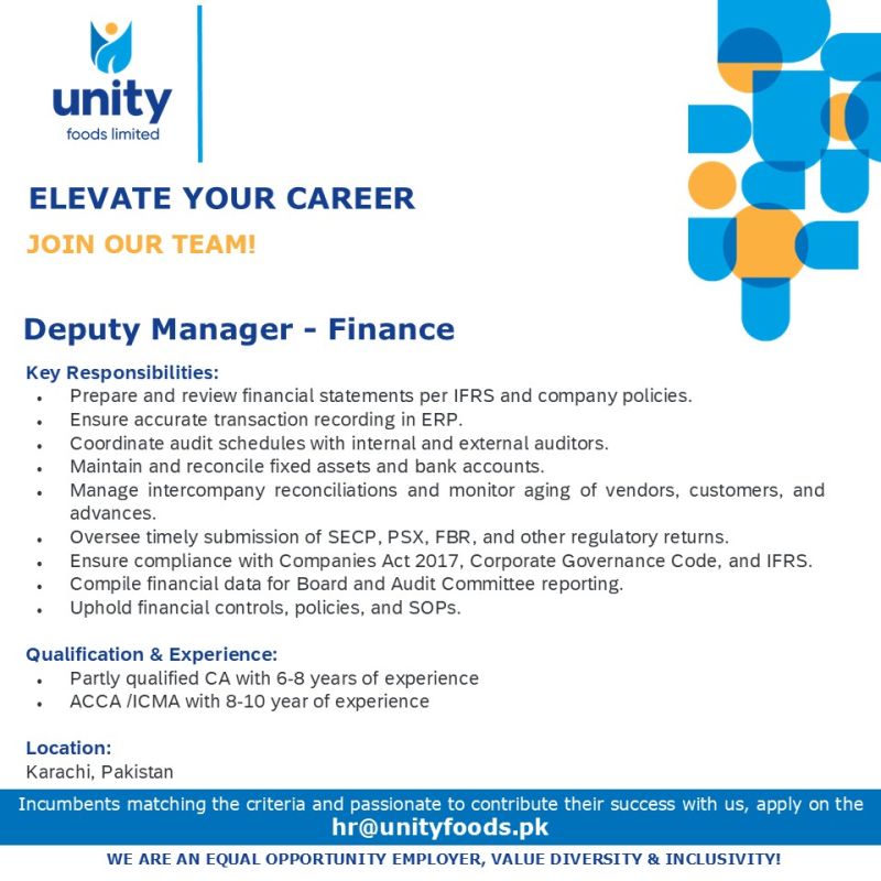 Unity Foods Limited Jobs Deputy Manager Finance 1