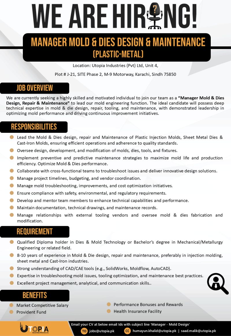 Utopia Industries Pvt Ltd Jobs Manager Mold & Die Design 1