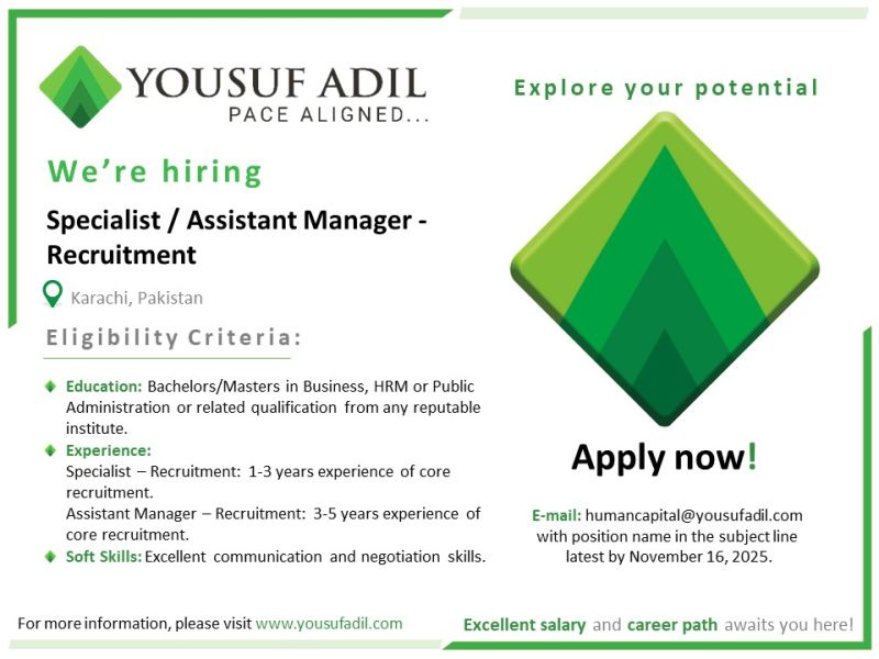 Yousuf Adil Chartered Accountants Jobs Specialist / Assistant Manager Recruitment 1