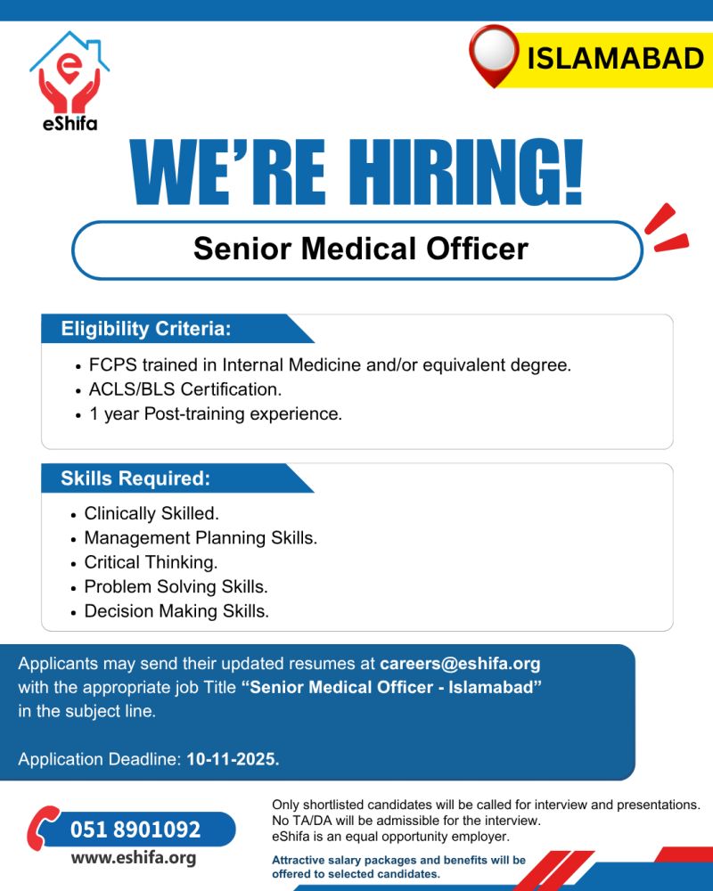 eShifa Jobs Senior Medical Officer 1