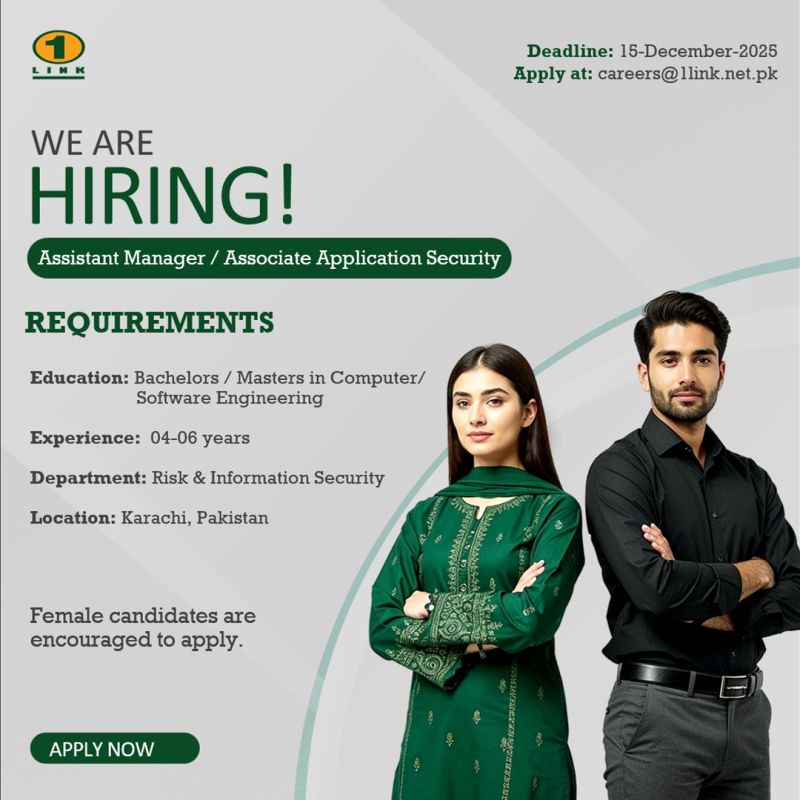 1Link Pvt Ltd Jobs Assistant Manager / Associate Application Security 1