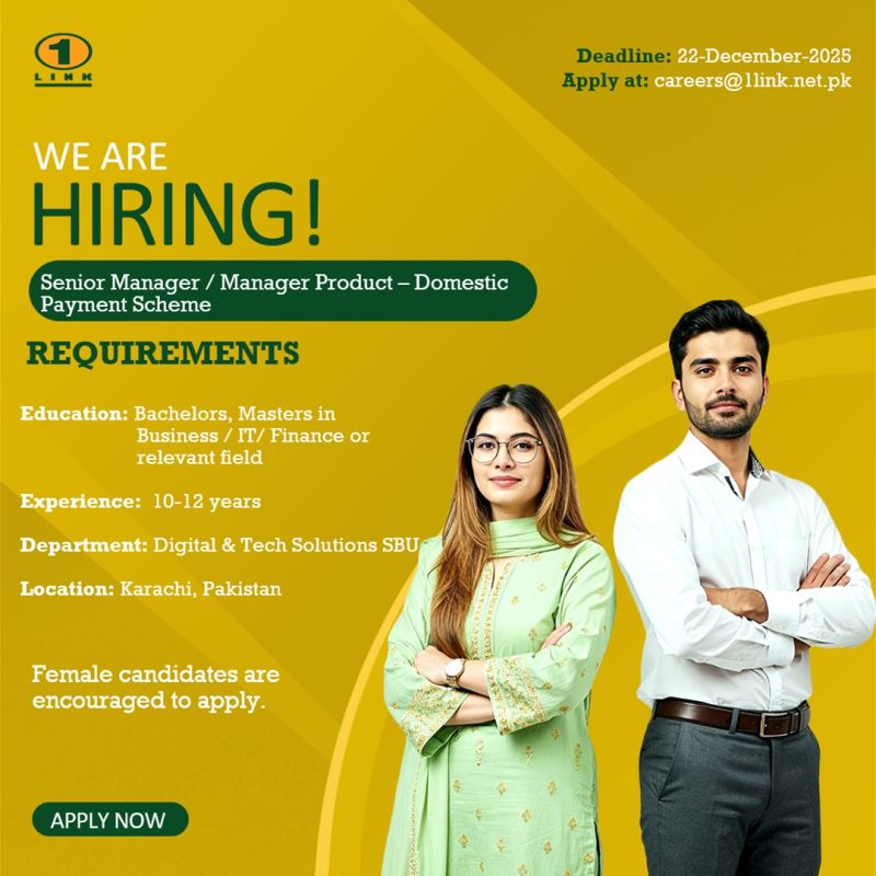 1Link Pvt Ltd Jobs Senior Manager / Manager Product Domestic Payment Scheme 1
