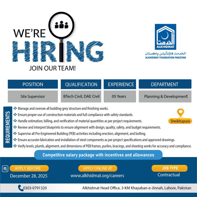 Alkhidmat Foundation Pakistan Jobs Site Supervisor 1