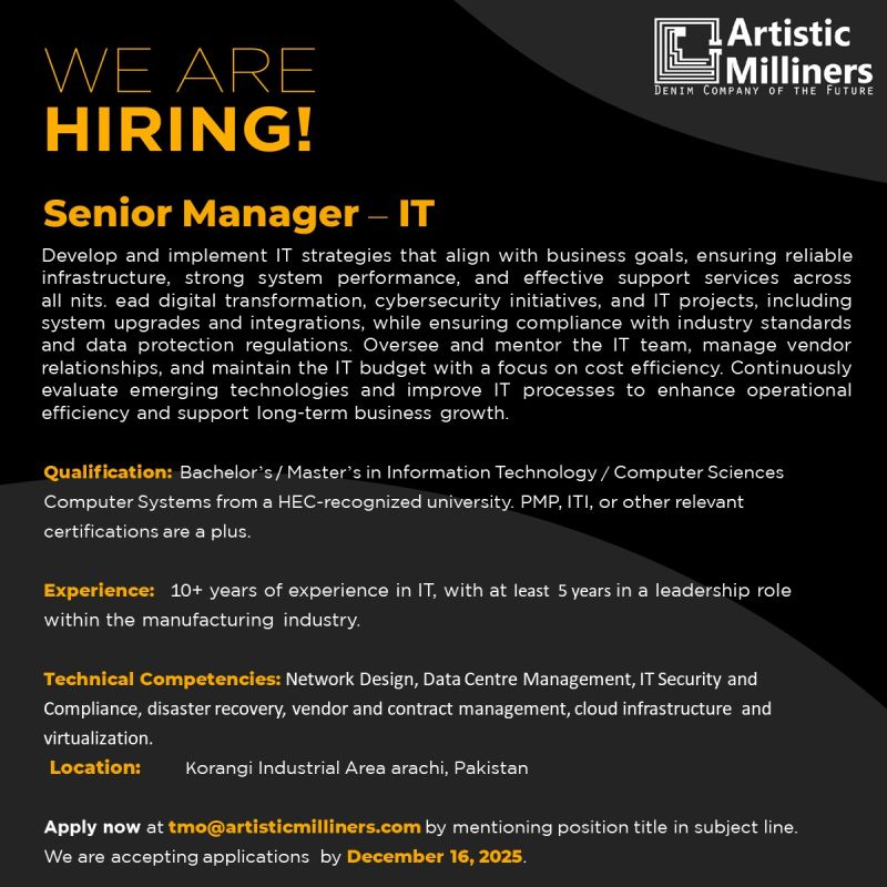 Artistic Milliners Pvt Ltd Jobs Senior Manager IT 1