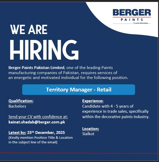 Berger Paints Pakistan Jobs Territory Manager 1