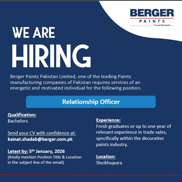 Berger Paints Pakistan Jobs Relationship Officer 1