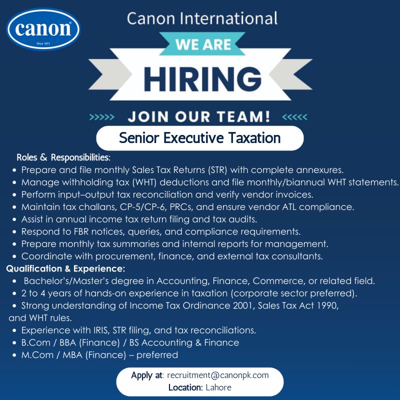 Canon International Pvt Ltd Jobs Senior Executive Taxation 1