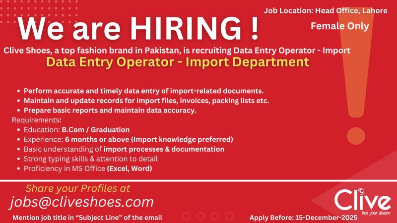 Clive Shoes Jobs Data Entry Operator 1