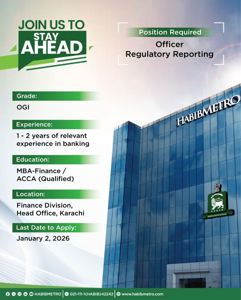 Habib Metropolitan Bank Limited Jobs Officer Regulatory Reporting (Grade OGI) 1