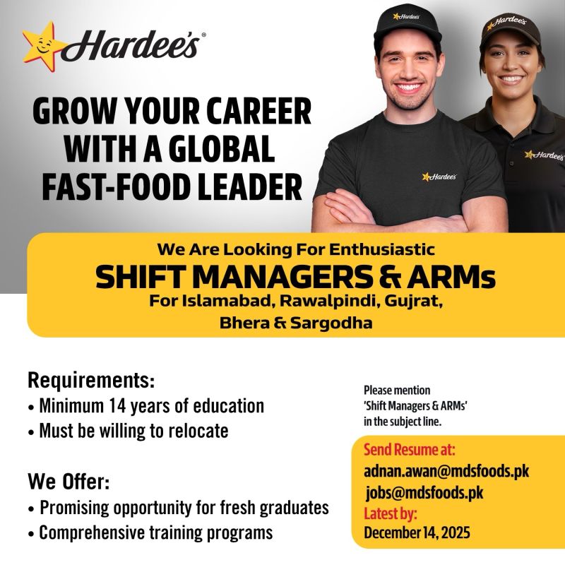 Hardees Pakistan Jobs December 2025 1
