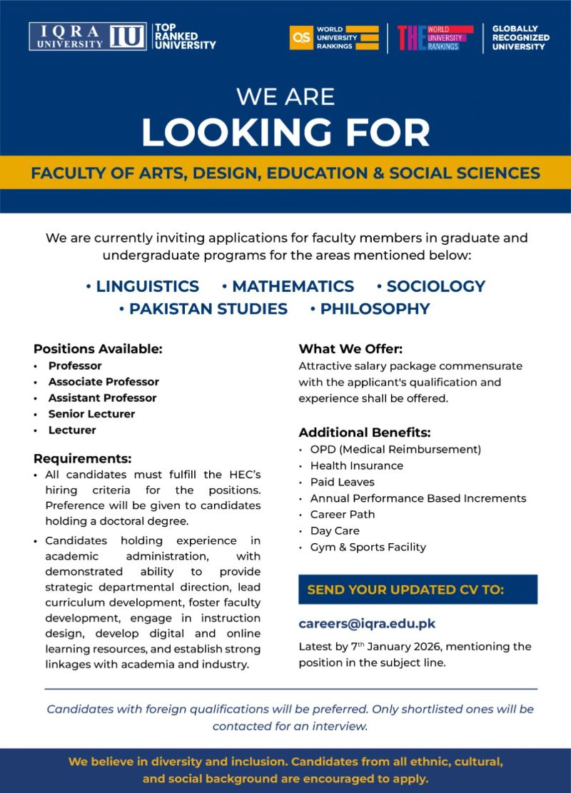 Iqra University Jobs January 2026 1