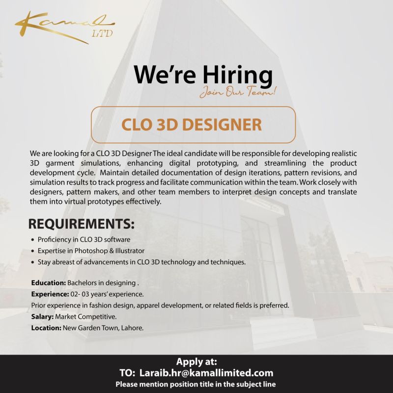 Kamal Limited Jobs CLO 3D Designer 1