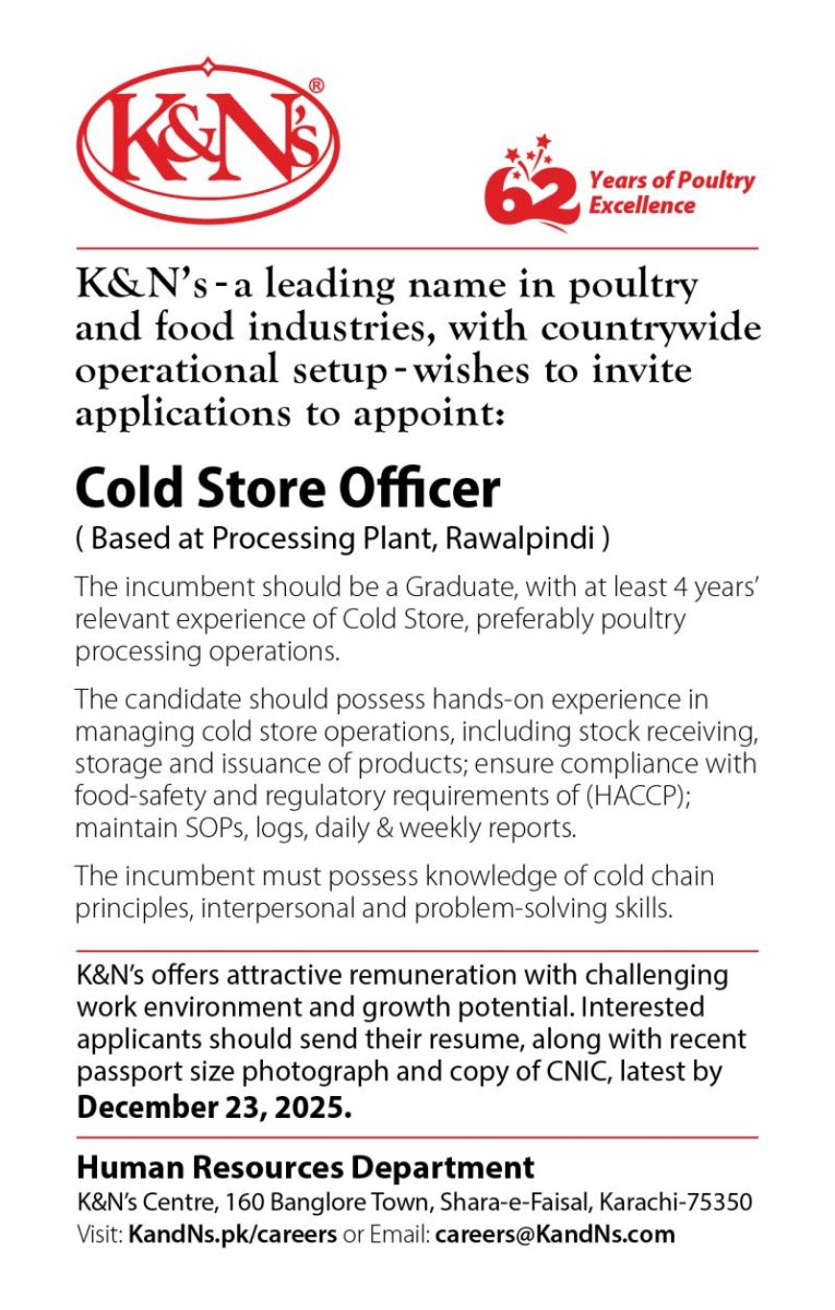 K&N's Pakistan Jobs Cold Store Officer 1