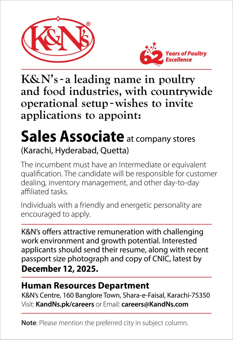 K&N’s Pakistan Jobs Sales Associate 1