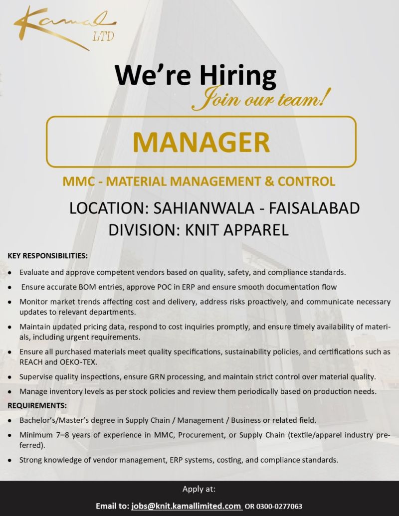 Kamal Limited Jobs Manager MMC 1
