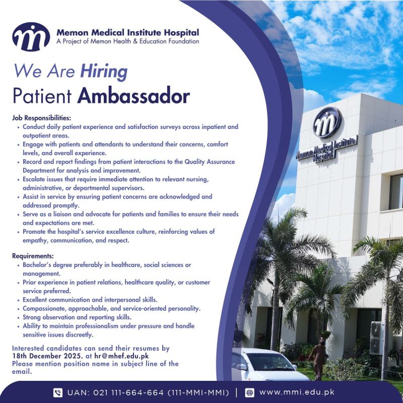 Memon Memorial Institute MMI Hospital Jobs Patient Ambassador 1