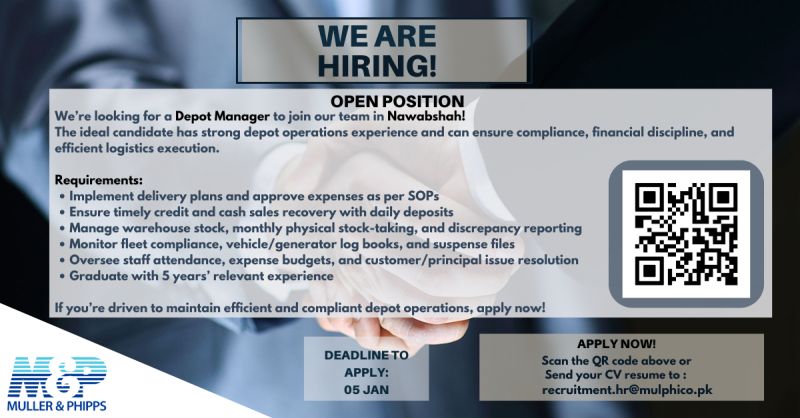 Muller & Phipps Pakistan (Pvt) Ltd Jobs Depot Manager 1