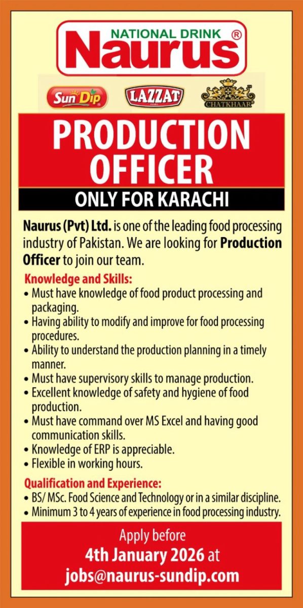 Naurus Pvt Ltd Jobs Production Officer 1